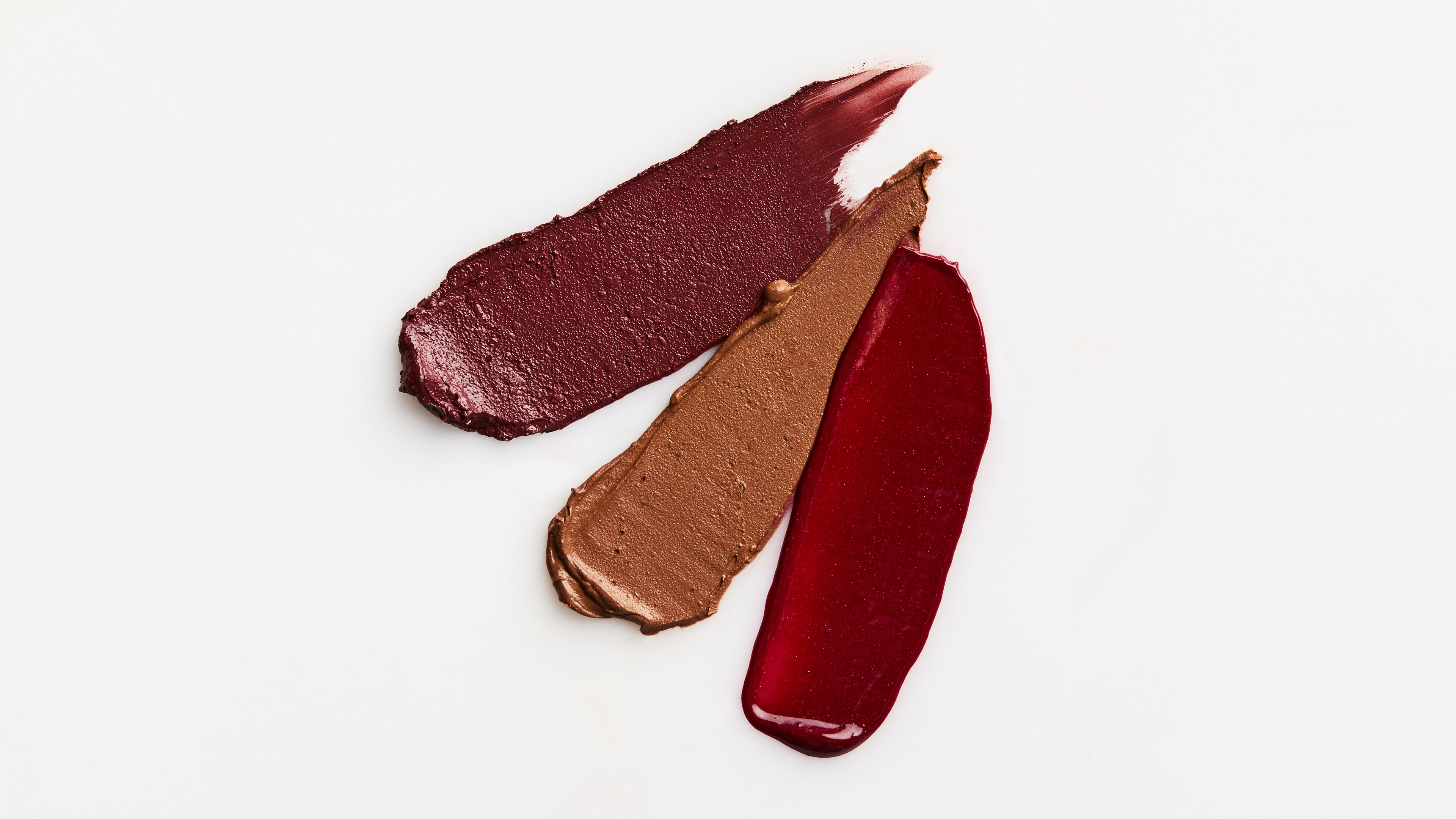 Three swatches on a white background